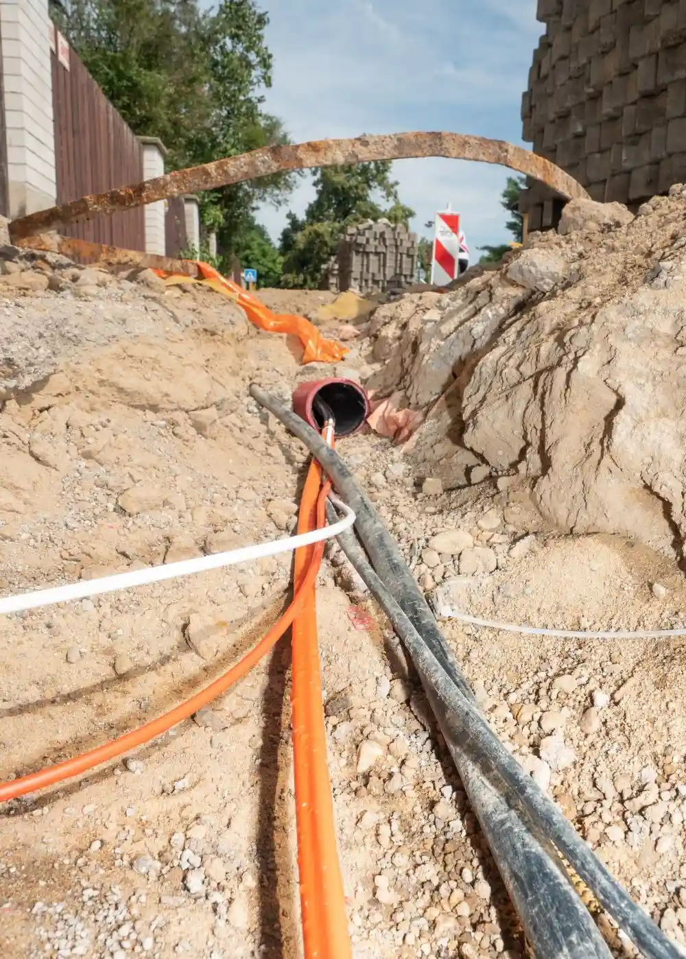 Underground fiber cabling with trenching